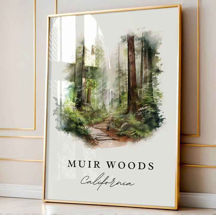 Muir Woods wall art - California, Muir Woods poster print, Wedding gift, Birthday present, Custom Text, Perfect Gift