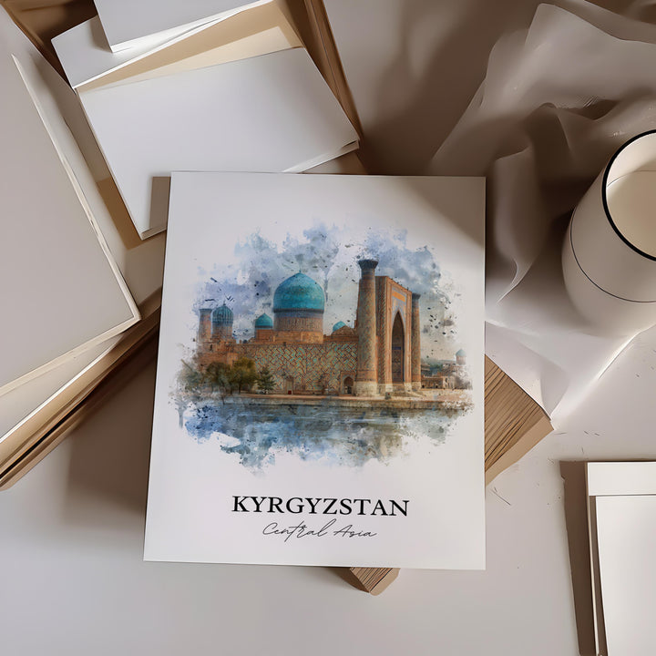 Kyrgyzstan Wall Art, Kyrgyzstan Print, Kyrgyzstan Watercolor Art, Kyrgyzstan Gift, Travel Print, Travel Poster, Housewarming Gift