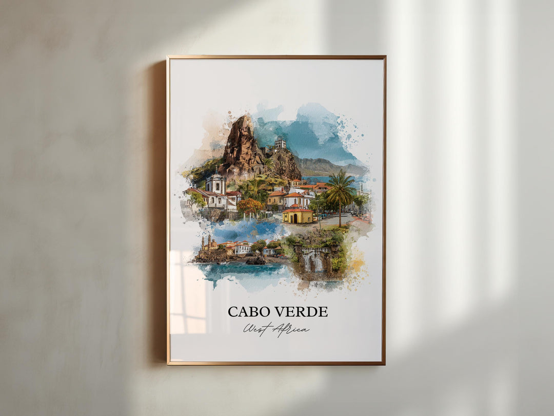 Cabo Verde Wall Art, West Africa Print, Cabo Verde Watercolor Art, Cabo Verde Gift, Travel Print, Travel Poster, Housewarming Gift