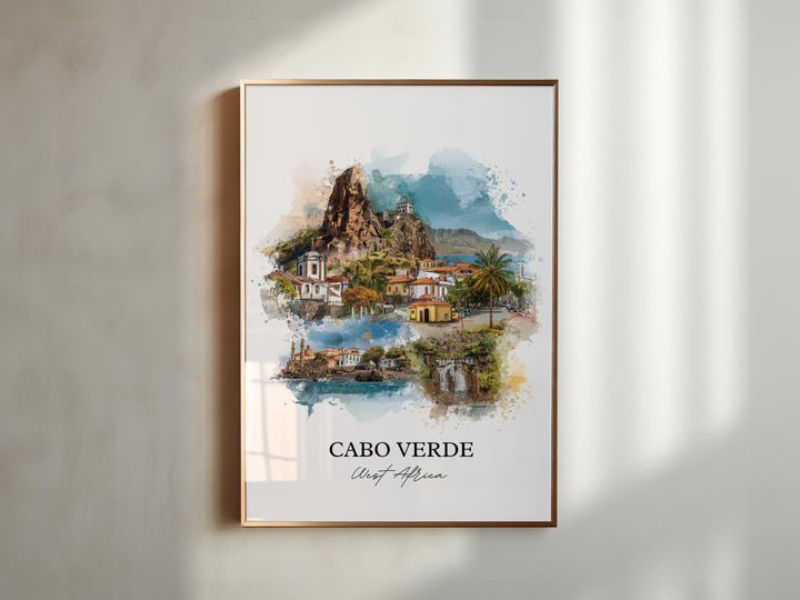 Cabo Verde Wall Art, West Africa Print, Cabo Verde Watercolor Art, Cabo Verde Gift, Travel Print, Travel Poster, Housewarming Gift
