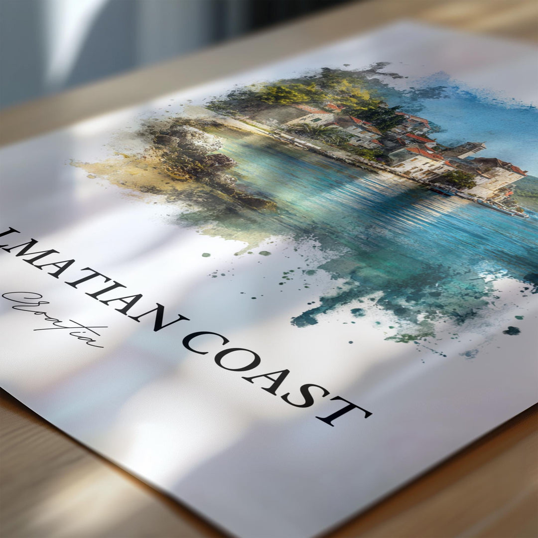 Dalmatian Coast Art, Dalmatian Coast Print, Croatia Watercolor, Dalmatian Coast Gift, Croatia Travel Print, Travel Poster, Housewarming Gift