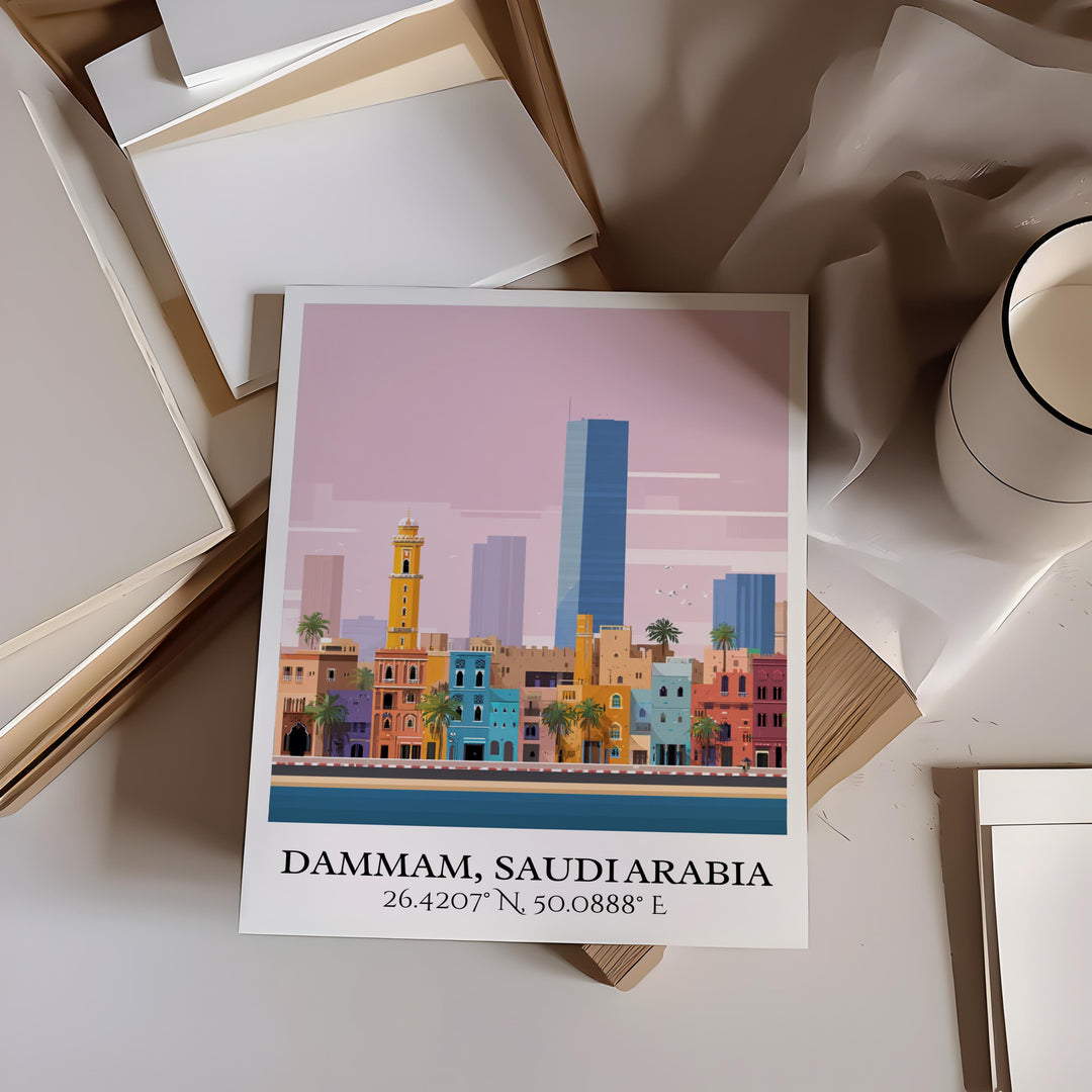 Dammam Art, Dammam Retro Travel Art, Dammam Home Decor, Dammam Gift, Saudi Arabia Travel Art, Travel Prints, Housewarming Gift