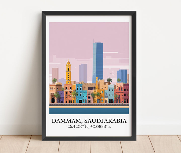 Dammam Art, Dammam Retro Travel Art, Dammam Home Decor, Dammam Gift, Saudi Arabia Travel Art, Travel Prints, Housewarming Gift