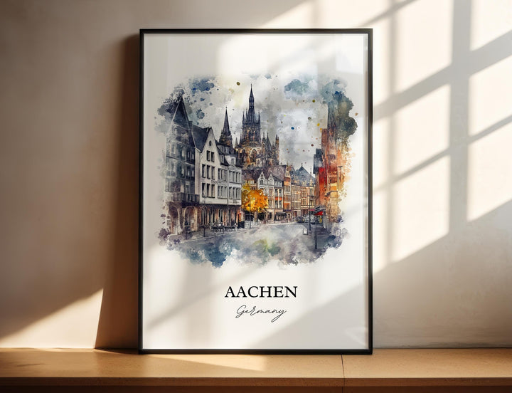Aachen Germany Wall Art, Cologne Print, Germany Watercolor Art, Aachen Gift, Travel Print, Travel Poster, Housewarming Gift