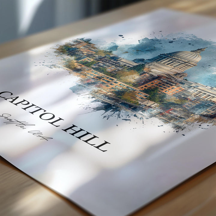 Capitol Hill, Seattle WA – Watercolor Art Print