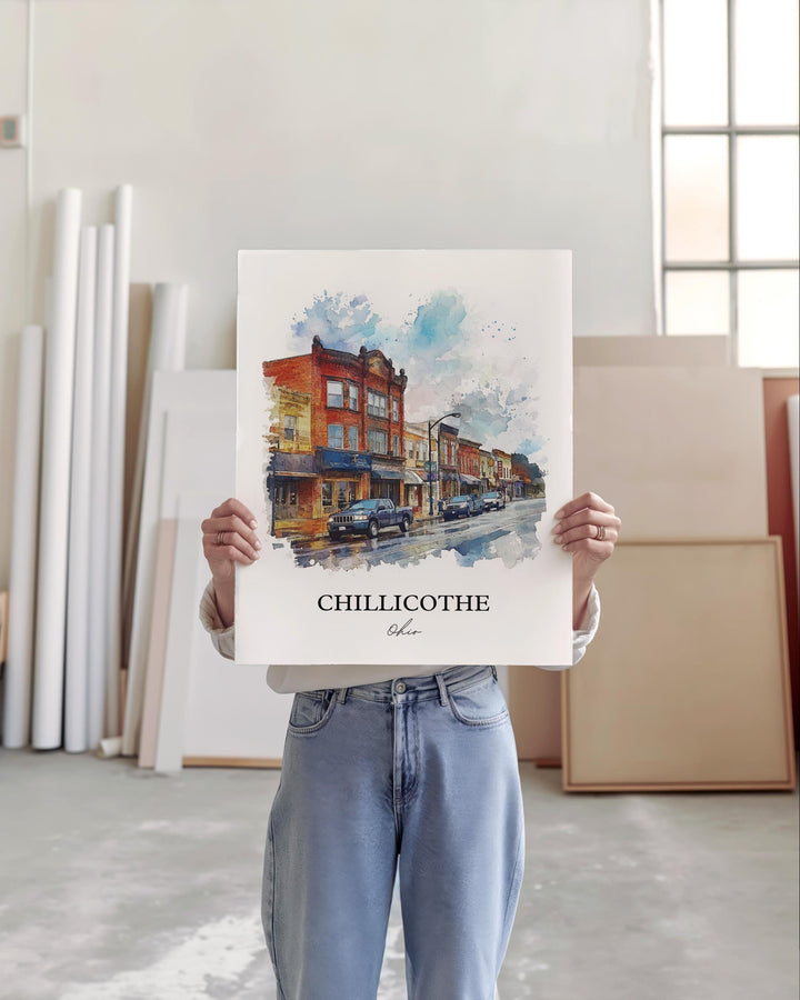 Chillicothe OH Wall Art, Ross County Print, Ohio Watercolor Art, Chillicothe Gift, Travel Print, Travel Poster, Housewarming Gift