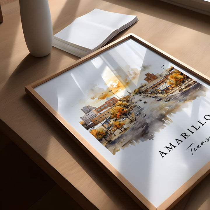 Amarillo TX wall art, Amarillo poster, Amarillo Texas gift, Amarillo Skyline artwork, Amarillo TX Watercolor art, Amarillo custom gift