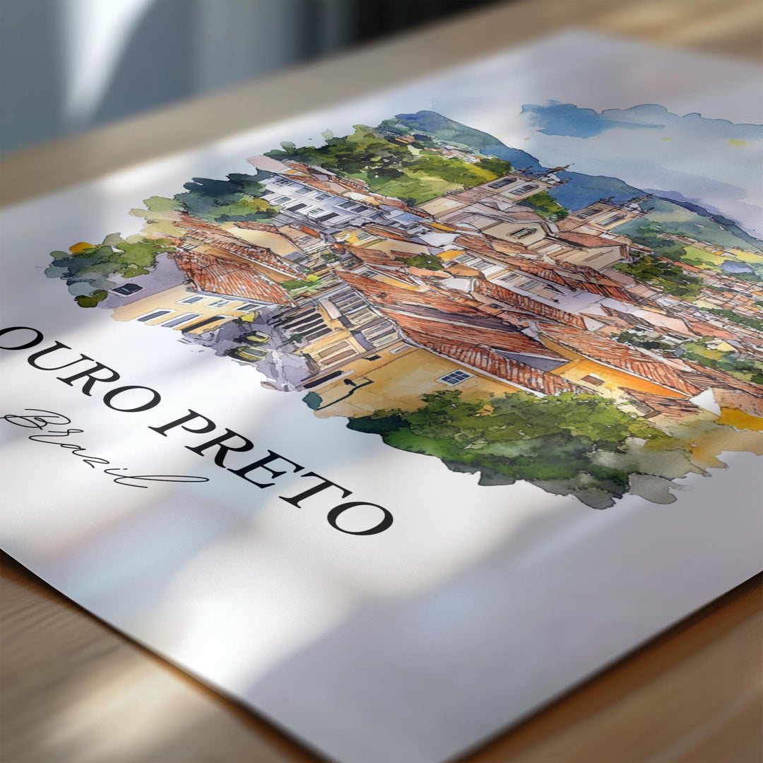 Ouro Preto Wall Art, Minas Gerais Print, Brazil Watercolor Art, Ouro Preto Gift, Travel Print, Travel Poster, Housewarming Gift