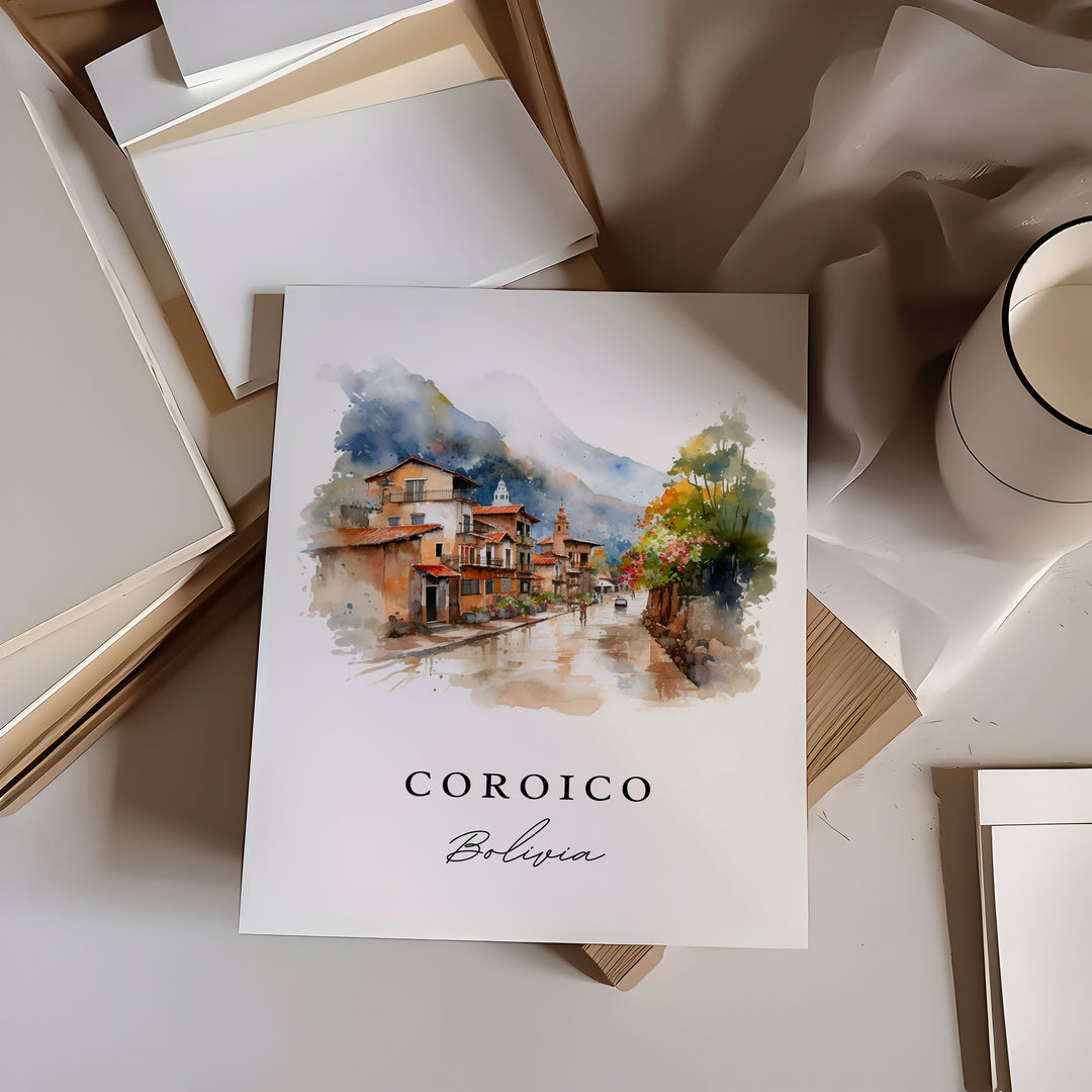 Coroico Brazil wall art - Bolivia, Coroico poster print, Coroico Wedding gift, Nor Yungas Province present, Custom Text, Perfect Gift