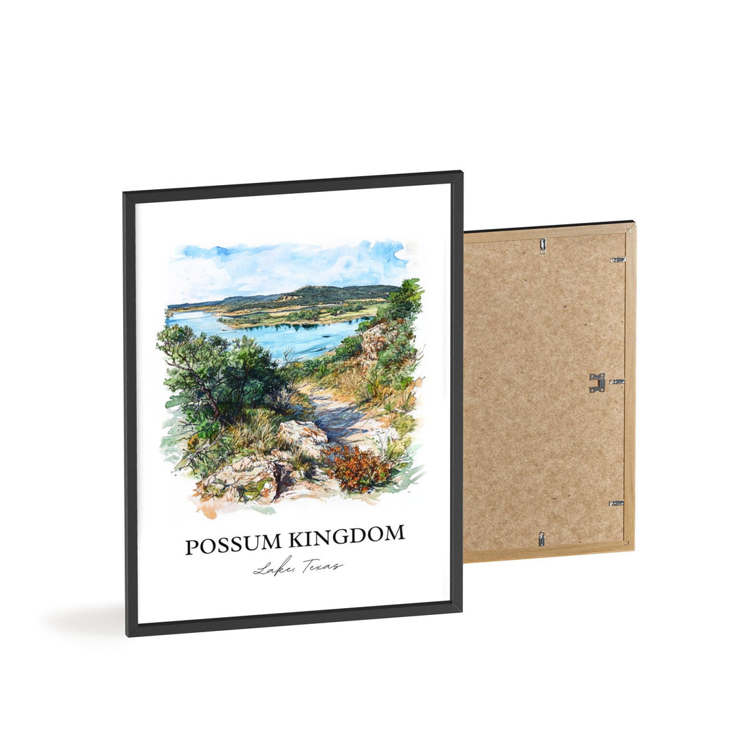 Possum Kingdom Lake Art, Mineral Wells Print, Texas Watercolor Art, Possum Kingdom Lake Gift, Travel Print, Travel Poster, Housewarming Gift