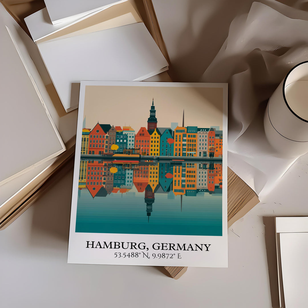 Hamburg Art, Hamburg Germany Retro Travel Art, Germany Home Decor, Germany Gift, Germany Travel Art, Travel Prints, Housewarming Gift