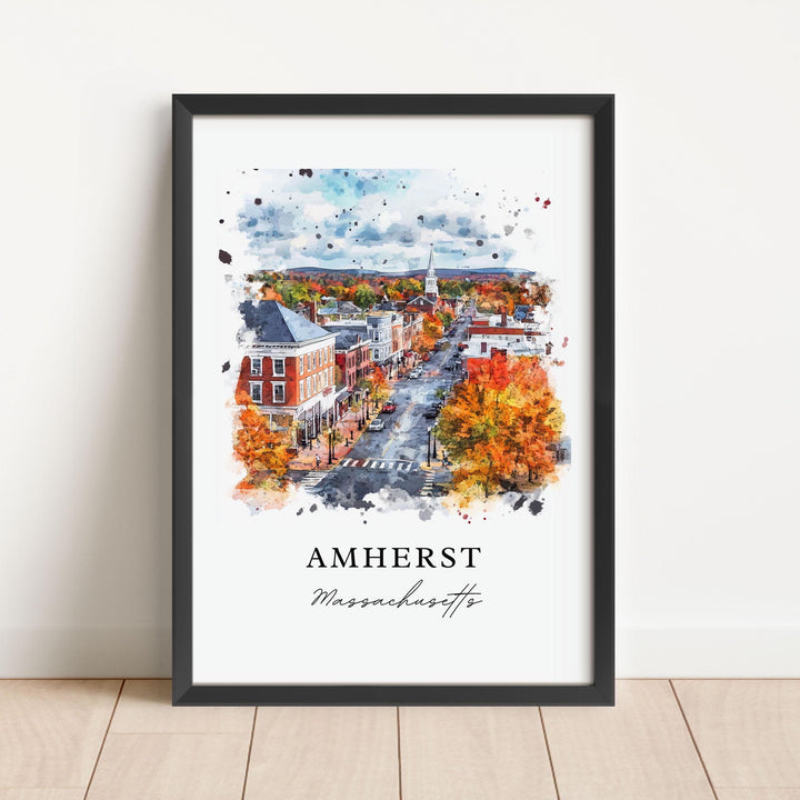 Amherst MA Wall Art, Amherst Print, Amherst Watercolor Art, Amherst Massachusetts Gift, Travel Poster, Housewarming Gift