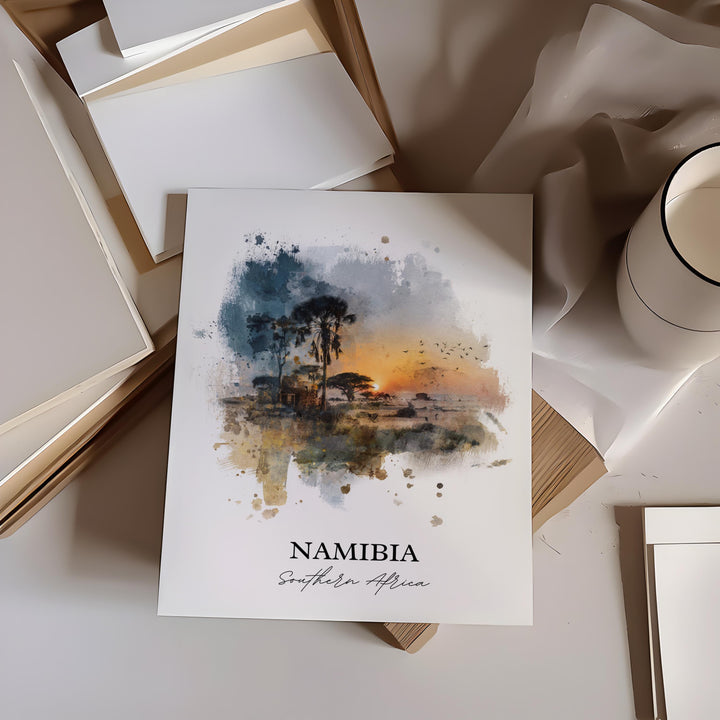 Namibia Wall Art, Namibia Print, Namibia Watercolor Art, Namibia Gift, Travel Print, Travel Poster, Housewarming Gift