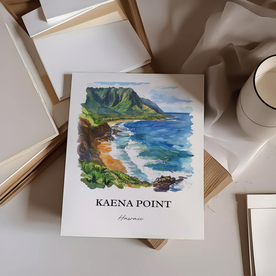 Kaena Point HI Wall Art, Oahu Print, Honolulu Watercolor Art, Kaena Point Gift, Travel Print, Travel Poster, Housewarming Gift