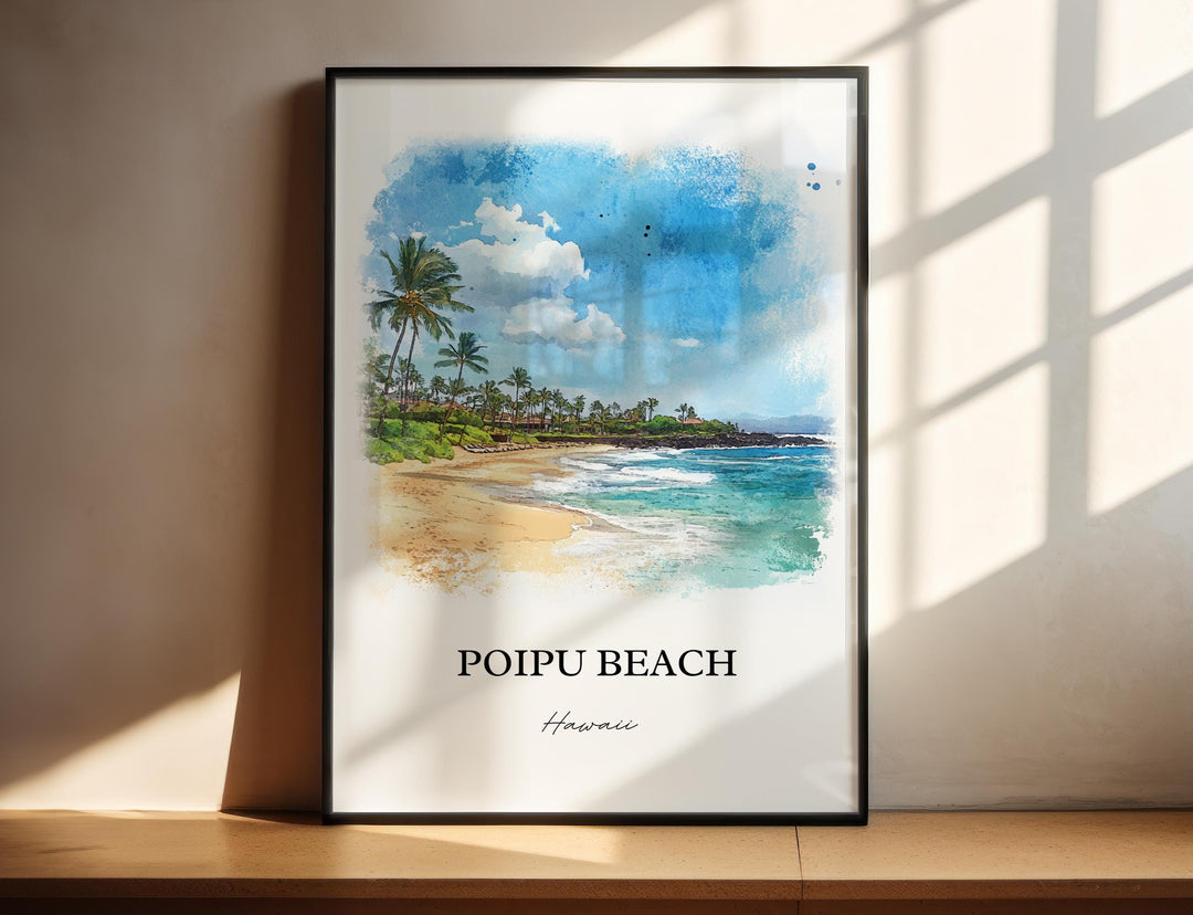 Poipu Beach Wall Art, Kauai South Shore Print, Poipu Beach Watercolor Art, Poipu Beach Gift, Travel Print, Travel Poster, Housewarming Gift
