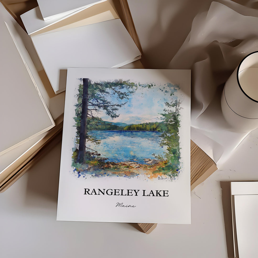 Rangeley Lake Wall Art, Franklin County ME Print, Maine Watercolor Art, Rangeley Lake Gift, Travel Print, Travel Poster, Housewarming Gift