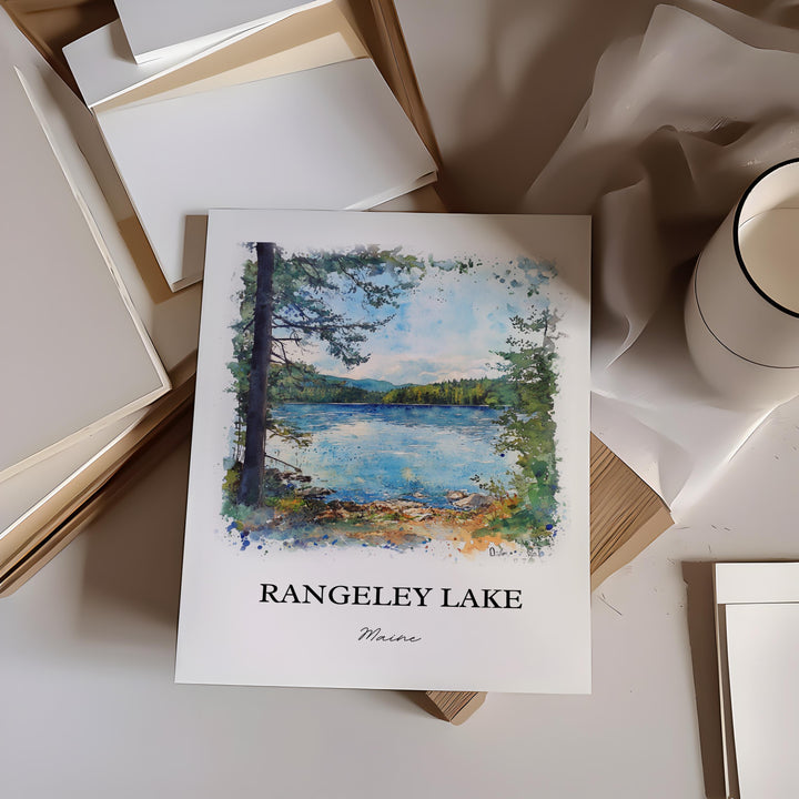 Rangeley Lake Wall Art, Franklin County ME Print, Maine Watercolor Art, Rangeley Lake Gift, Travel Print, Travel Poster, Housewarming Gift