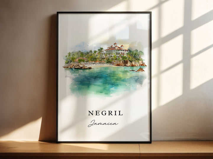 Negril Jamaica wall art - Jamaica, Negril print, Negril Jamaica Seven Mile Beach Jamaica gift, Birthday present, Custom Text, Jamaica Art