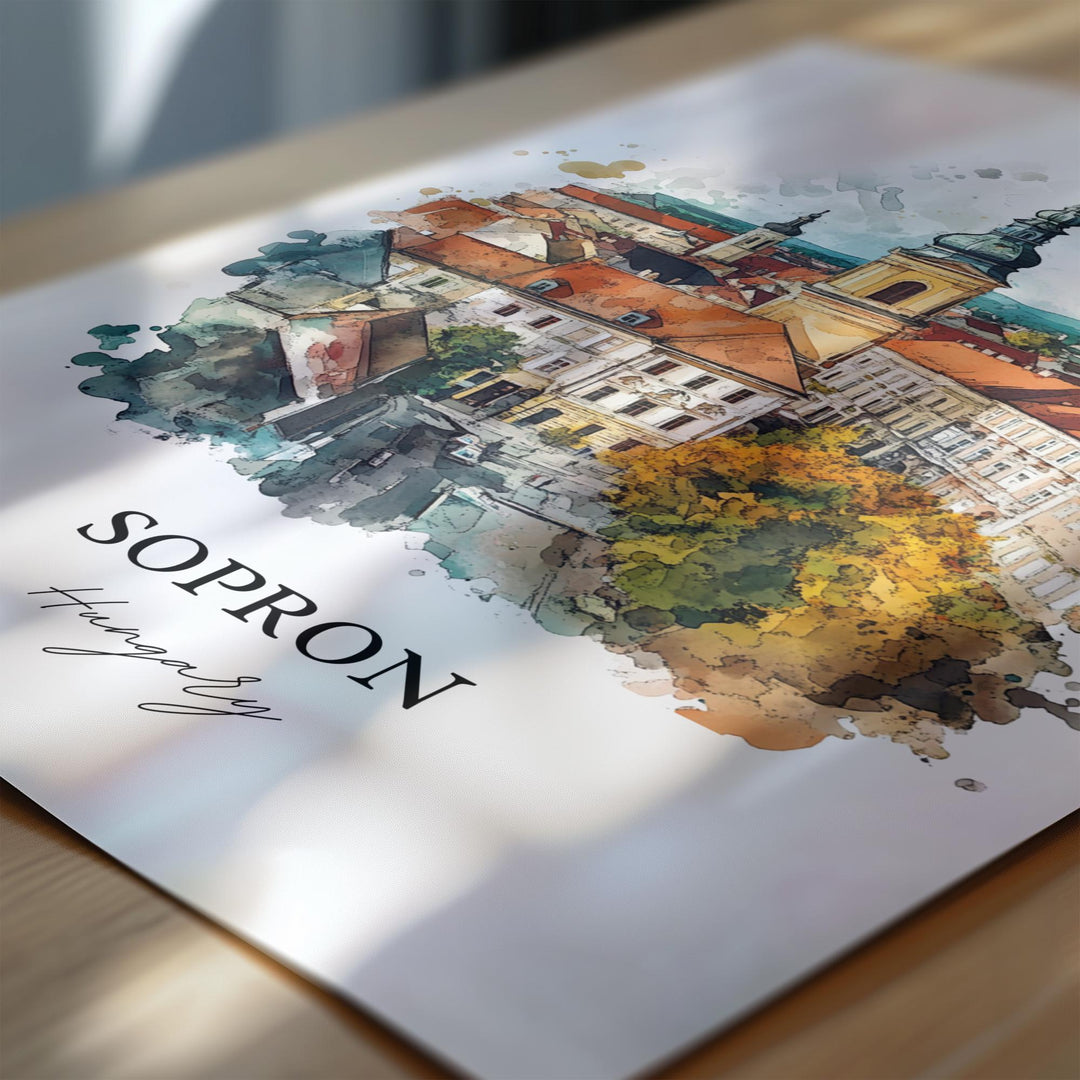 Sopron Wall Art, Lake Neusiedl Print, Hungary Watercolor Art, Sopron Hungary Gift, Travel Print, Travel Poster, Housewarming Gift