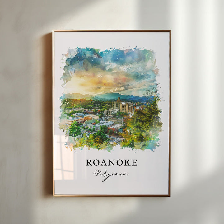 Roanoke VA Wall Art, Roanoke Print, Roanoke Virginia Watercolor, Roanoke Virginia Gift,