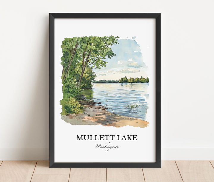 Mullett Lake Wall Art, Cheboygan County Print, Michigan Watercolor Art, Mullett Lake Gift, Travel Print, Travel Poster, Housewarming Gift