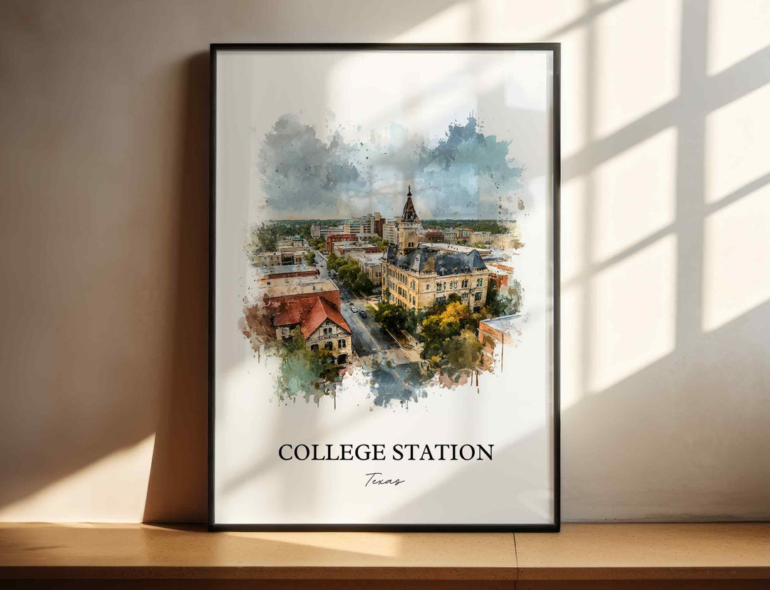College Station, Texas – Watercolor Art Print