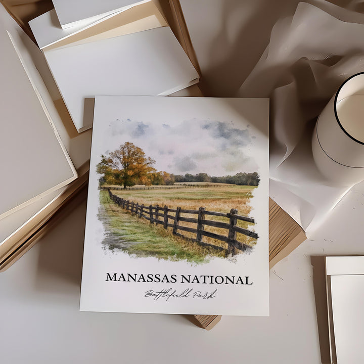 Manassas National Battlefield Art, Manassas Print, Virginia Watercolor Art, Manassas VA Gift, Travel Print, Travel Poster, Housewarming Gift