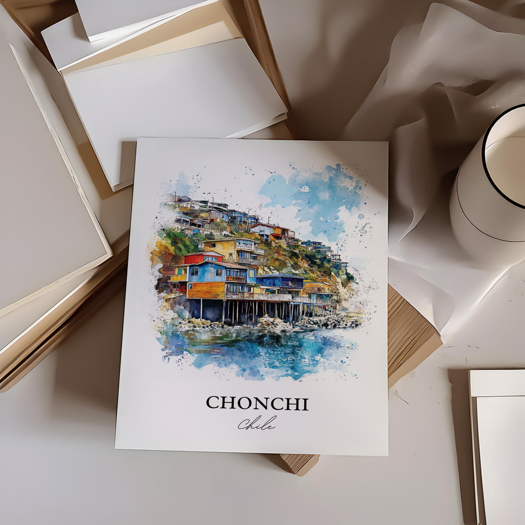Chonchi Chile Wall Art, Chonchi Print, Chile Watercolor Art, Chonchi Chile Gift, Travel Print, Travel Poster, Housewarming Gift