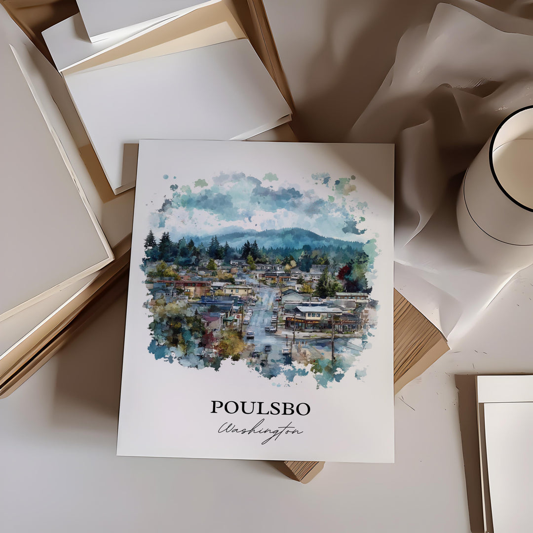 Poulsbo WA Wall Art, Poulsbo Print, Kitsap County WA Watercolor Art, Poulsbo Washington Gift, Travel Print, Travel Poster, Housewarming Gift