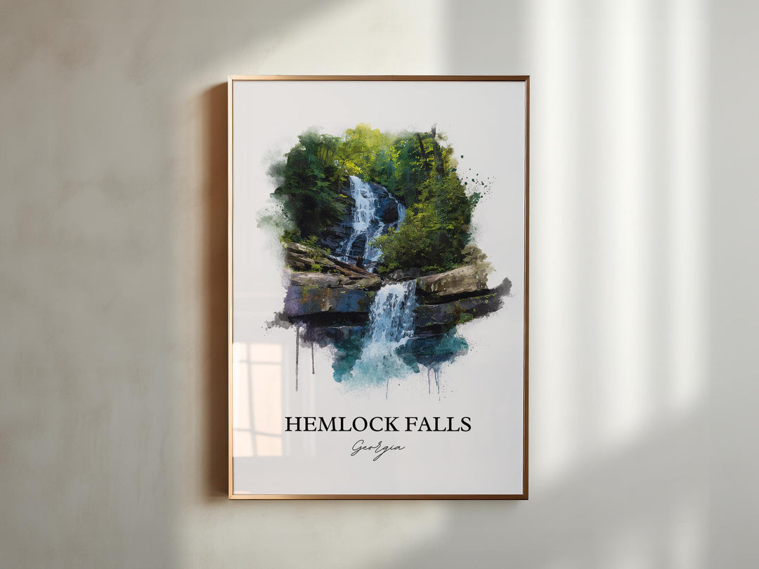 Hemlock Falls Wall Art, Hemlock Falls Print, Georgia Watercolor Art, Hemlock Falls GA Gift, Travel Print, Travel Poster, Housewarming Gift