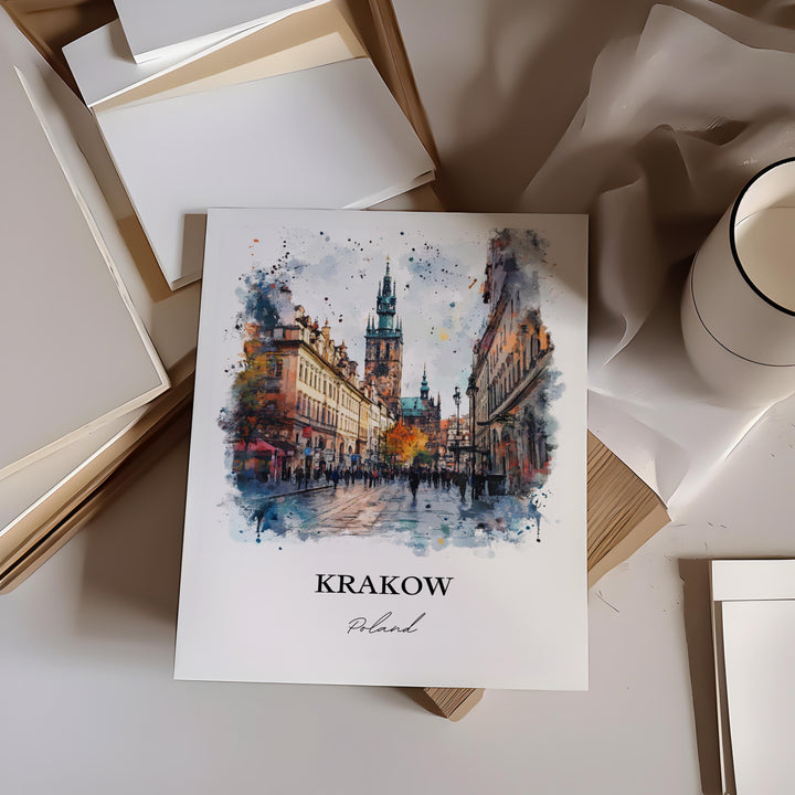 Krakow Wall Art, Krakow Print, Krakow Poland Watercolor, Krakow Gift, Travel Print, Travel Poster, Housewarming Gift