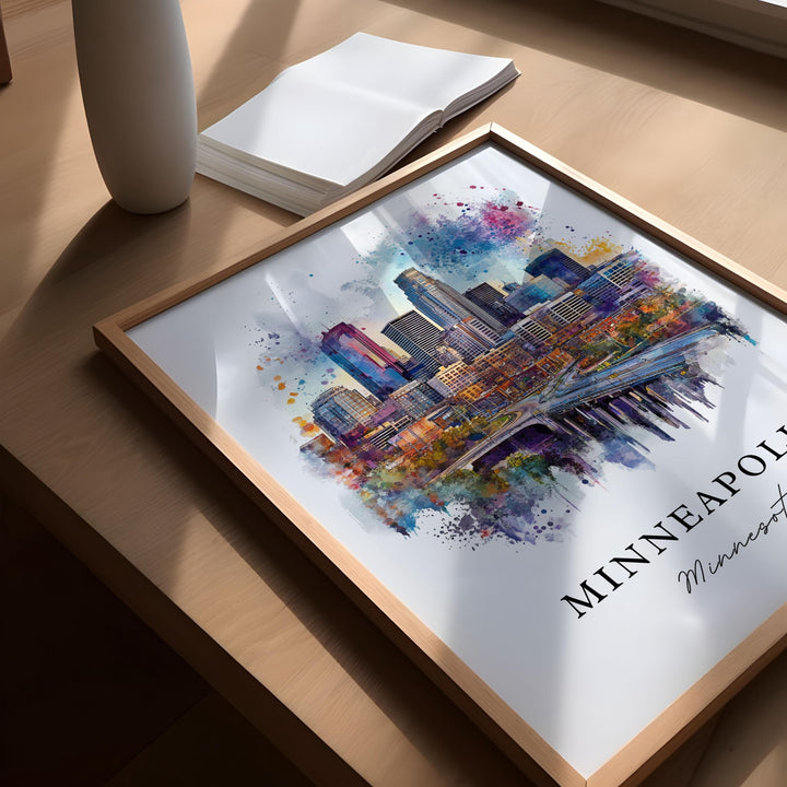 Minneapolis MN Wall Art, Minneapolis Print, Minneapolis Watercolor Art, Minneapolis Gift,