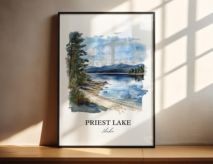 Priest Lake Wall Art, Nordman ID Print, Priest Lake Watercolor Art, Priest Lake Gift, Travel Print, Travel Poster, Housewarming Gift