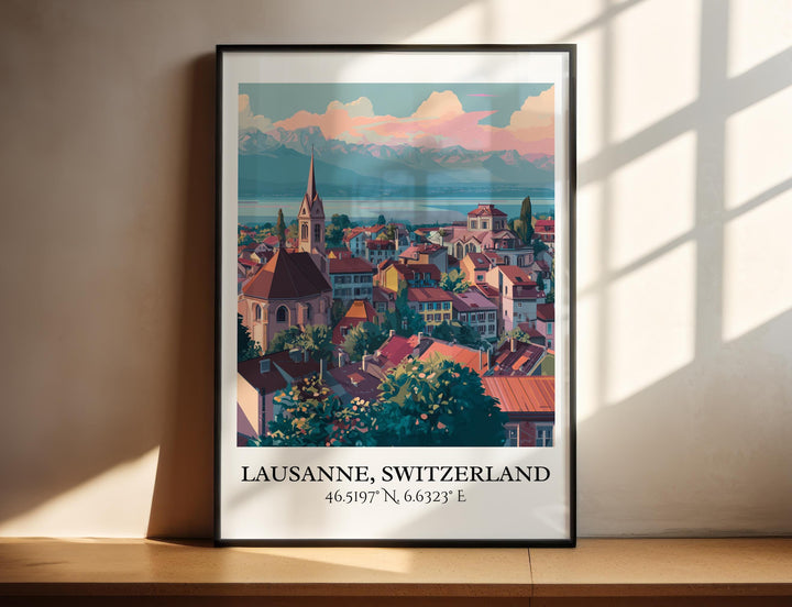 Lausanne Art, Lausanne Retro Travel Art, Switzerland Home Decor, Lausanne Gift, Swiss Travel Art, Travel Prints, Housewarming Gift