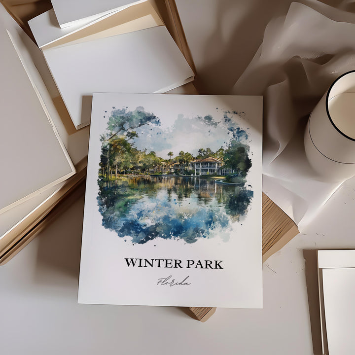 Winter Park FL Wall Art, Orlando Print, Winter Park FL Watercolor Art, Winter Park Gift, Travel Print, Travel Poster, Housewarming Gift