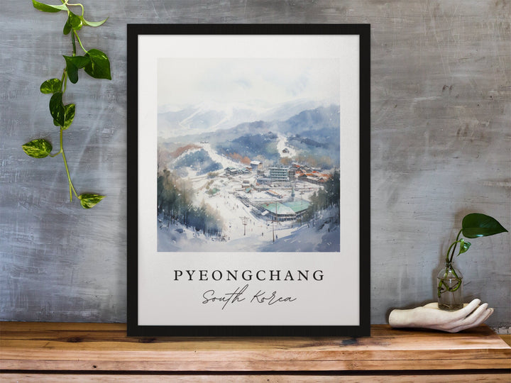 Pyeongchang traditional travel art - South Korea, Pyeongchang poster, Wedding gift, Birthday present, Custom Text, Personalised Gift