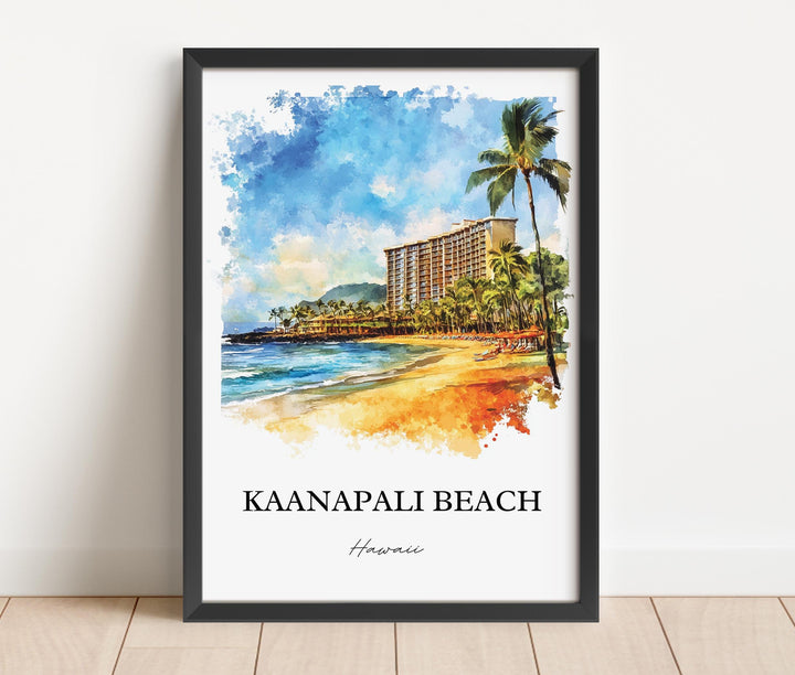 Kaanapali Beach Wall Art, Maui Hawaii Print, Maui Watercolor Art, Kaanapali Beach Gift, Travel Print, Travel Poster, Housewarming Gift