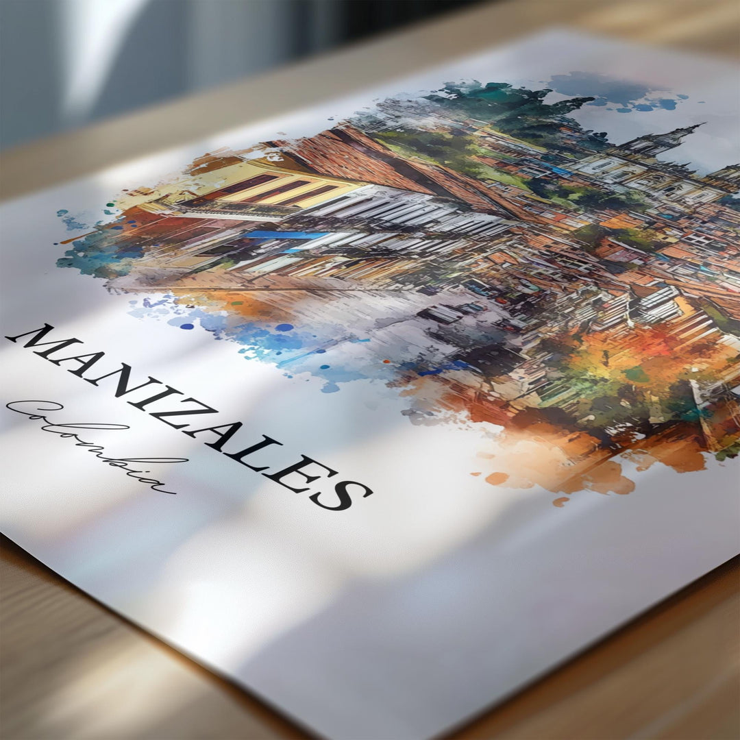 Manizales Wall Art, Manizales Print, Colombia Watercolor Art, Manizales Colombia Gift, Travel Print, Travel Poster, Housewarming Gift