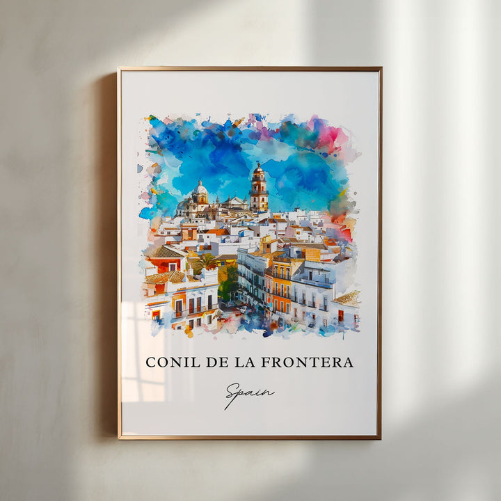 Conil de la Frontera Art, La Frontera Spain Print, Los Bateles, Watercolor, Southern Spain Gift, Spain Travel Poster, Housewarming Gift