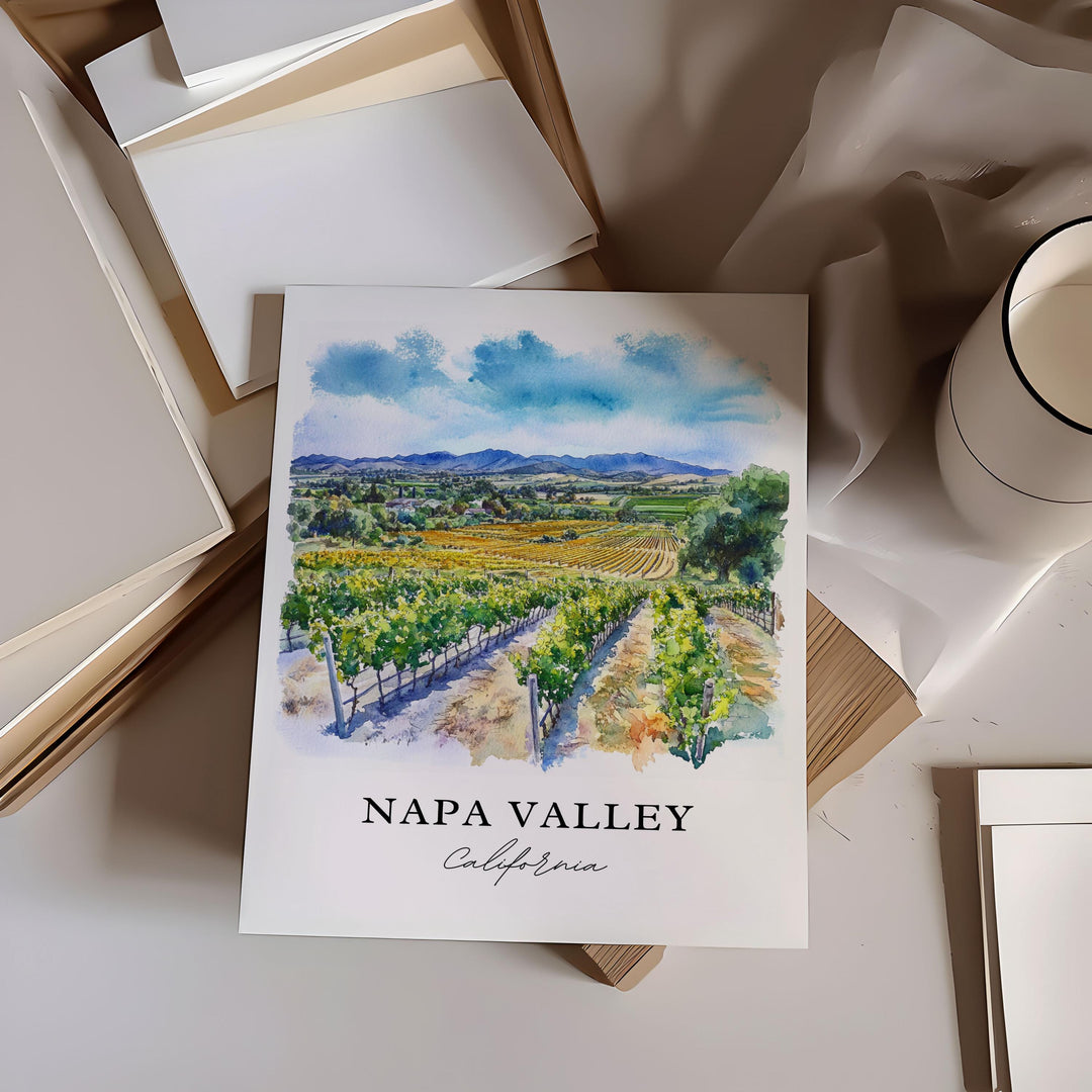 Napa Valley Wall Art, Napa Valley Print, Napa Valley Watercolor Art, Napa Wine Region Gift, Travel Print, Travel Poster, Housewarming Gift