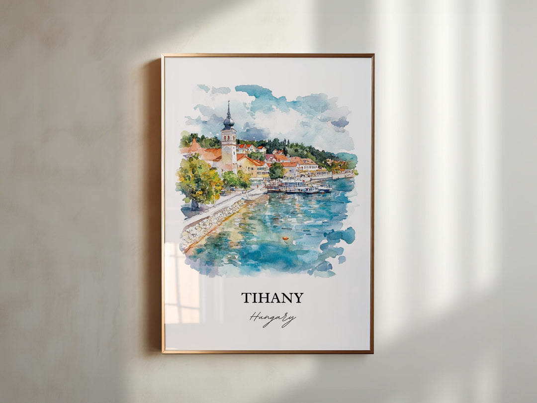 Tihany Wall Art, Tihany Print, Hungary Watercolor Art, Tihany Hungary Gift, Travel Print, Travel Poster, Housewarming Gift