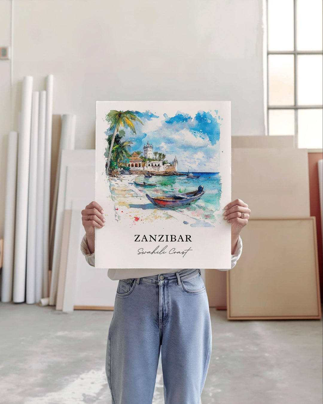 Zanzibar Wall Art, Zanzibar Island Print, Unguja Watercolor Art, Tanzania Gift, Travel Print, Travel Poster, Housewarming Gift