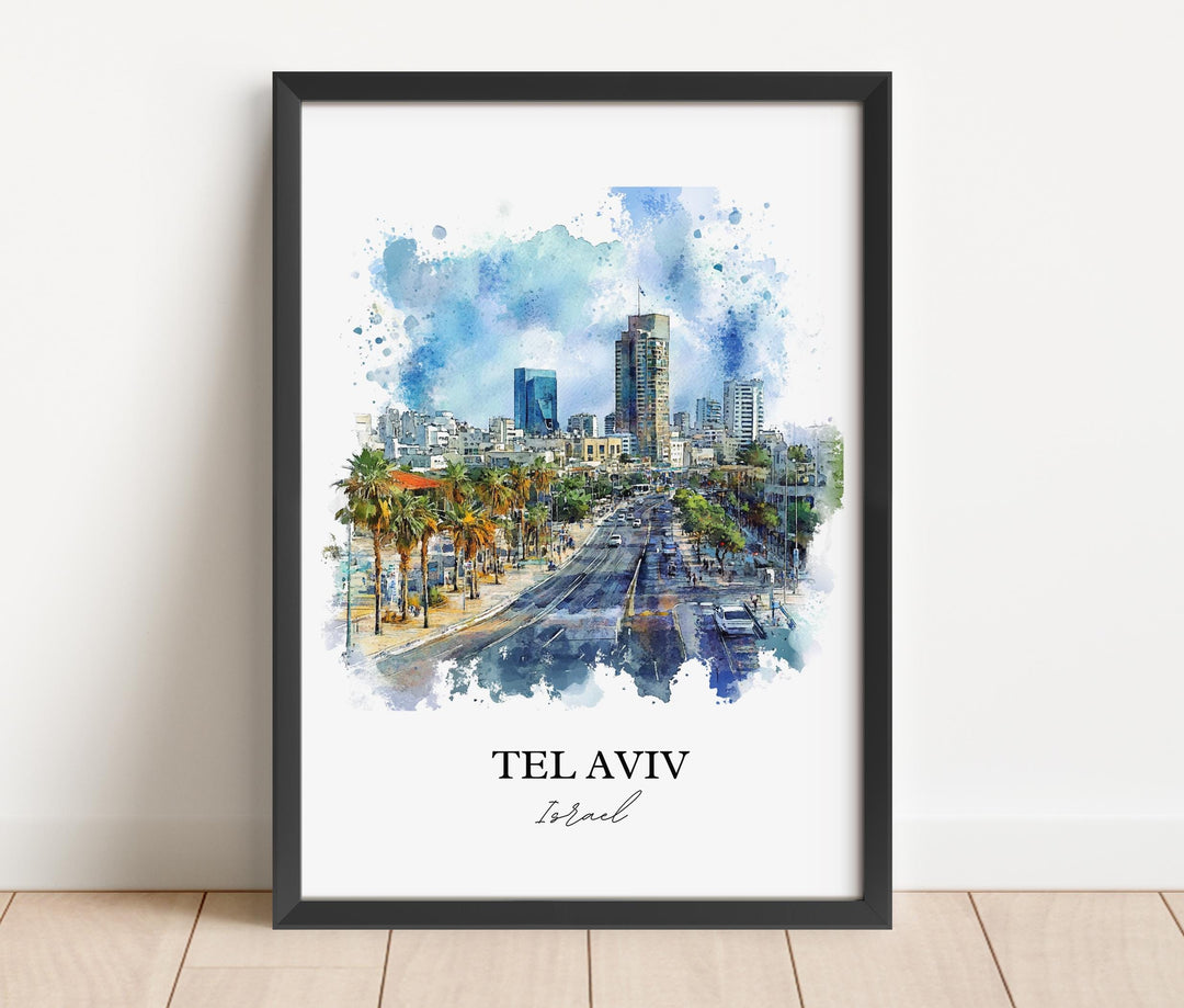 Tel Aviv Wall Art, Tel Aviv Skyline Print, Israel Watercolor Art, Tel Aviv Gift, Travel Print, Travel Poster, Housewarming Gift