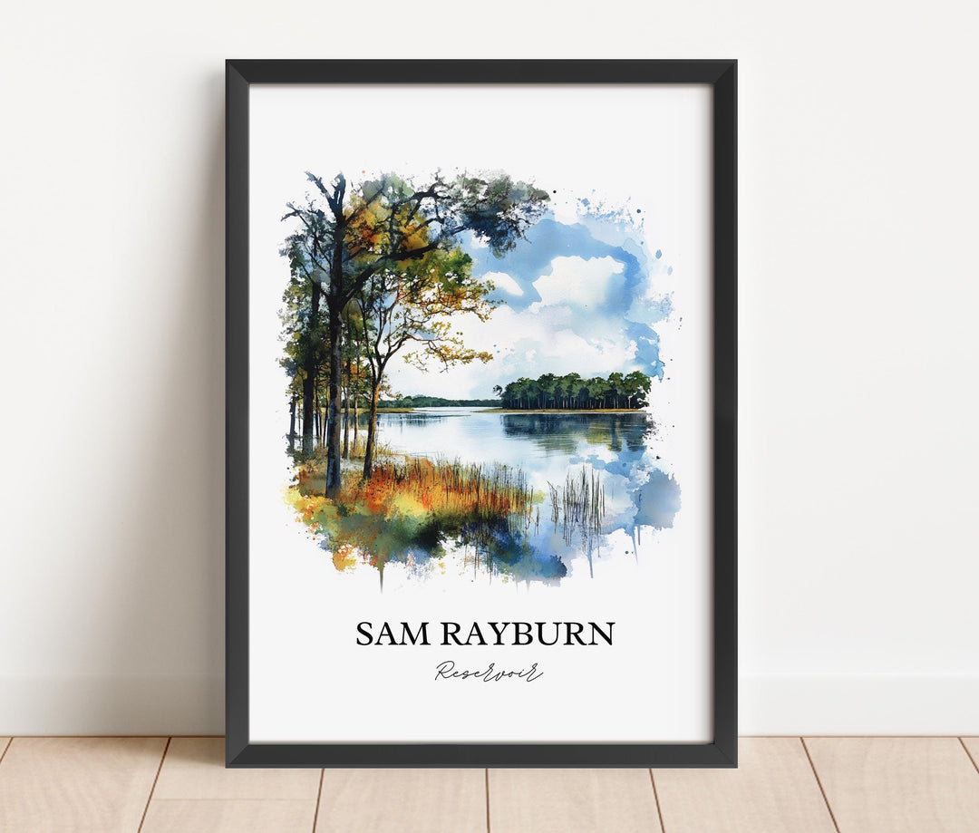 Sam Rayburn Reservoir Art, Deep East Texas Print, Texas Watercolor Art, Sam Rayburn TX Gift, Travel Print, Travel Poster, Housewarming Gift