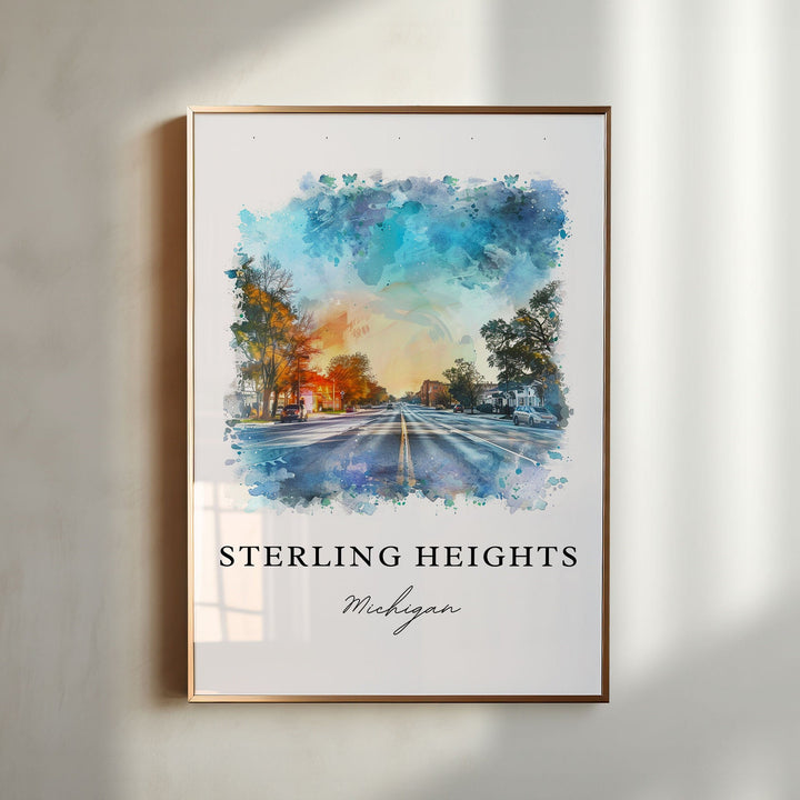 Sterling Heights Art, Sterling Heights MI Print, Sterling Heights Watercolor, Detroit Gift,