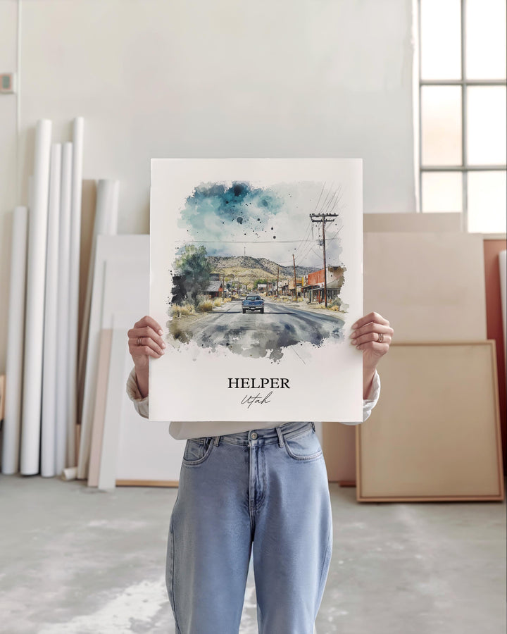 Helper Utah Wall Art, Helper Utah Print, Utah Watercolor Art, Carbon County UT Gift, Travel Print, Travel Poster, Housewarming Gift