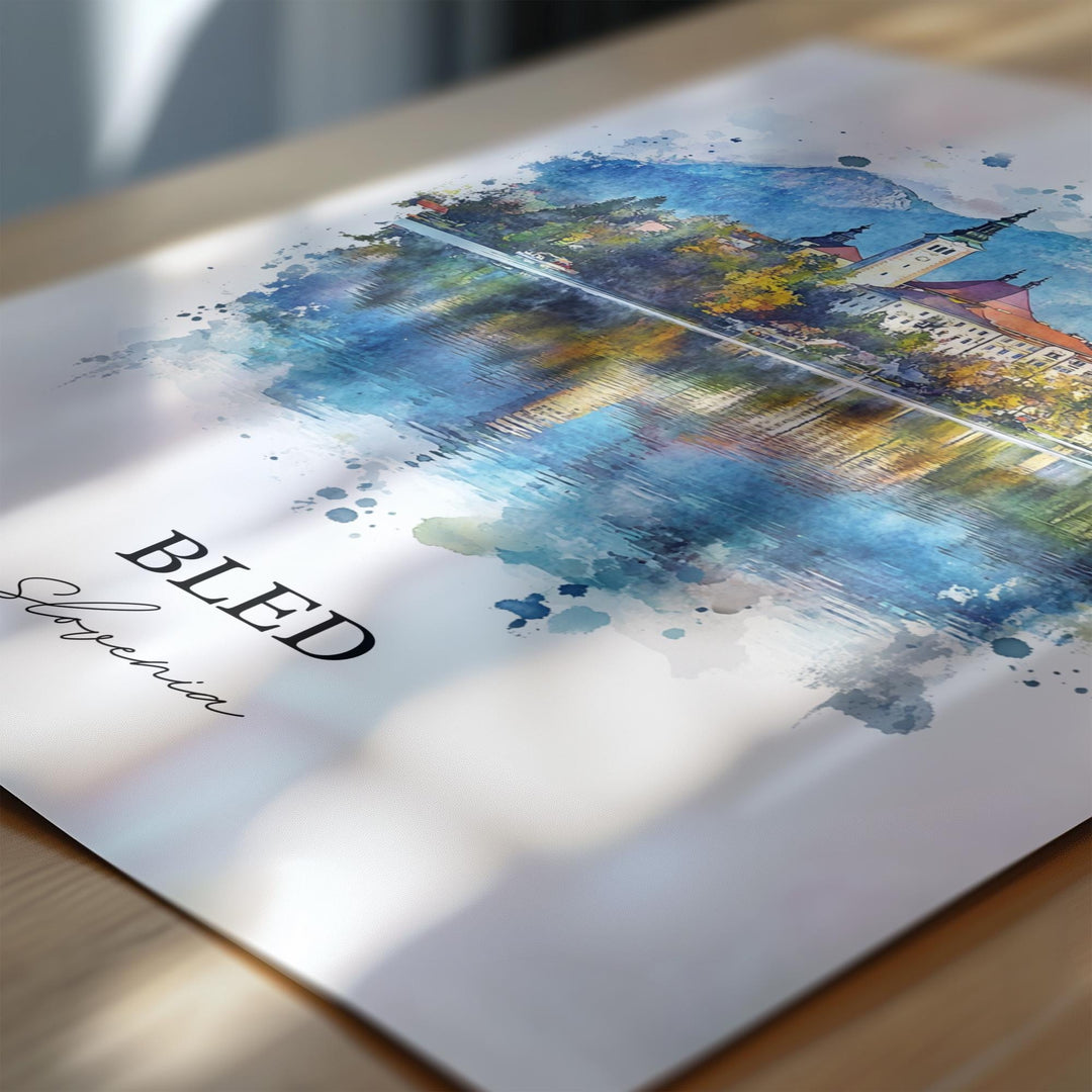 Bled Slovenia Wall Art, Lake Bled Print, Slovenia Watercolor Art, Bled Slovenia Gift, Travel Print, Travel Poster, Housewarming Gift
