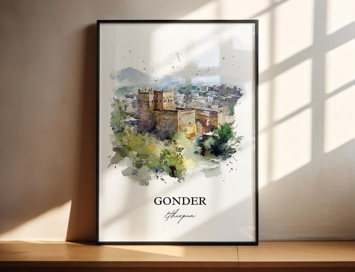 Gonder Ethiopia Wall Art, Amhara Region Print, Ethiopia Watercolor Art, Gondar Gift, Travel Print, Travel Poster, Housewarming Gift