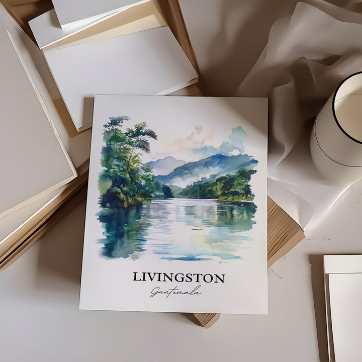 Livingston Guatemala Wall Art, Izabal Print, Guatemala Watercolor Art, Livingston Gift, Travel Print, Travel Poster, Housewarming Gift