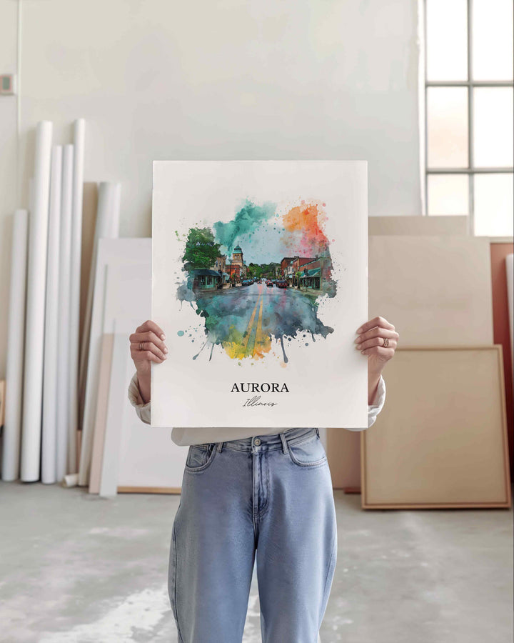 Aurora, Illinois Wall Art, Aurora Print, Illinois Watercolor Art, Chicago Illinois Gift, Travel Print, Travel Poster, Housewarming Gift